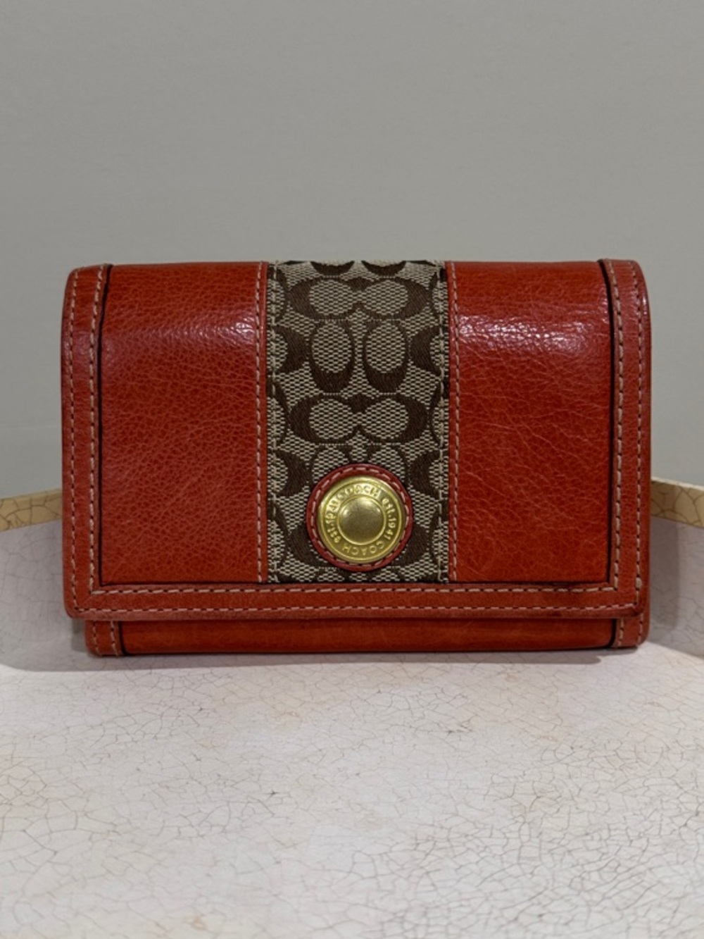 Coach Ergo Burnt Orange Leather Wallet - Tattersall